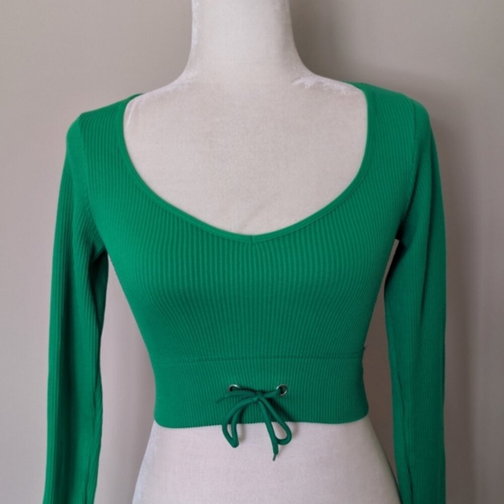 Sommer Ray Green Ribbed Long Sleeve Crop Top